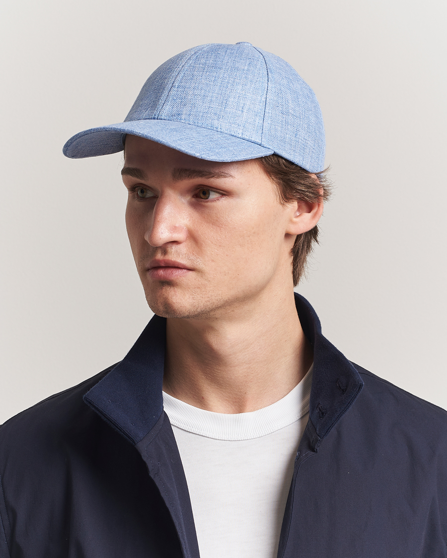 Homme | Bobs Et Casquettes | Varsity Headwear | Linen Baseball Cap Azure Blue