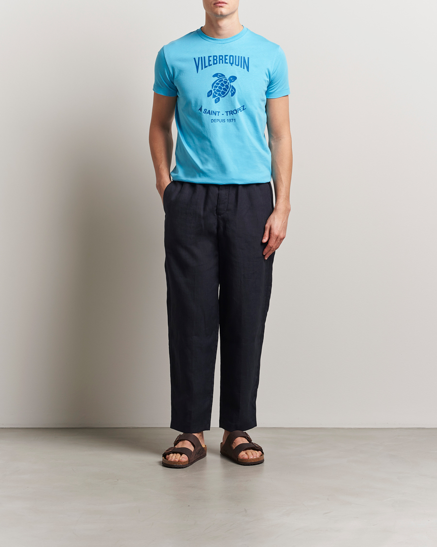 Homme | T-shirts | Vilebrequin | Printed Crew Neck T-Shirt Topaze Bleue