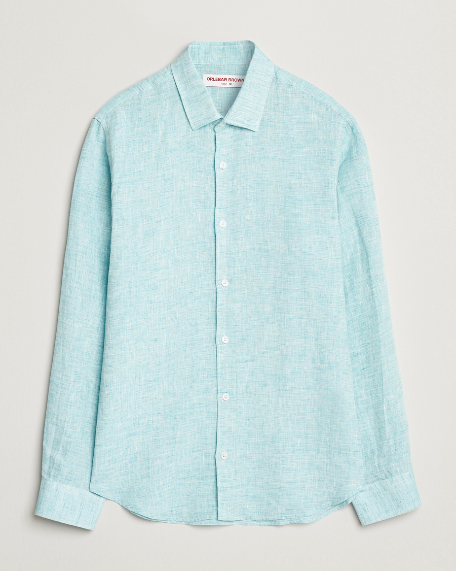 Homme | Chemises | Orlebar Brown | Giles Long Sleeve Linen Shirt Aqua Blue/White