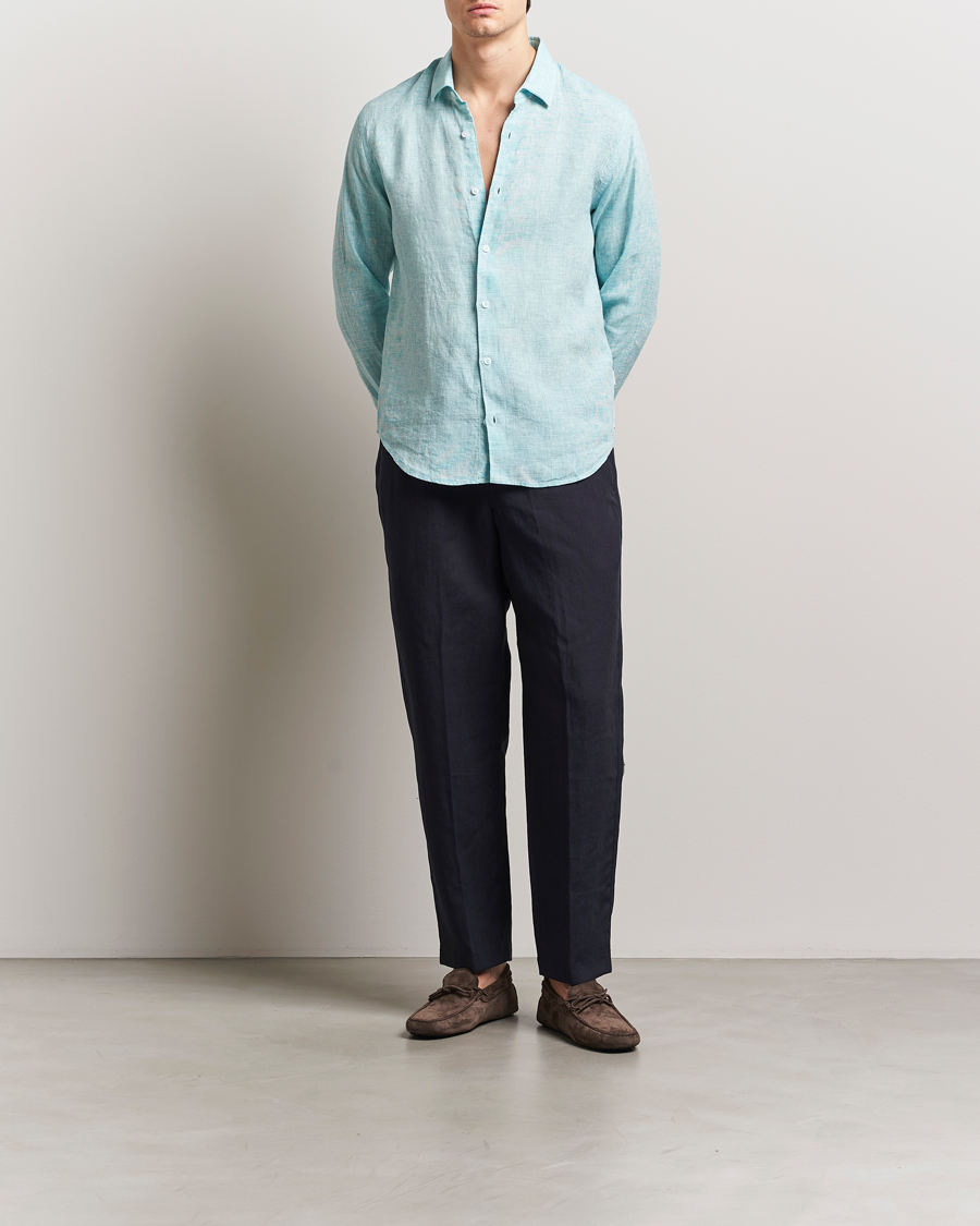 Homme | Chemises | Orlebar Brown | Giles Long Sleeve Linen Shirt Aqua Blue/White