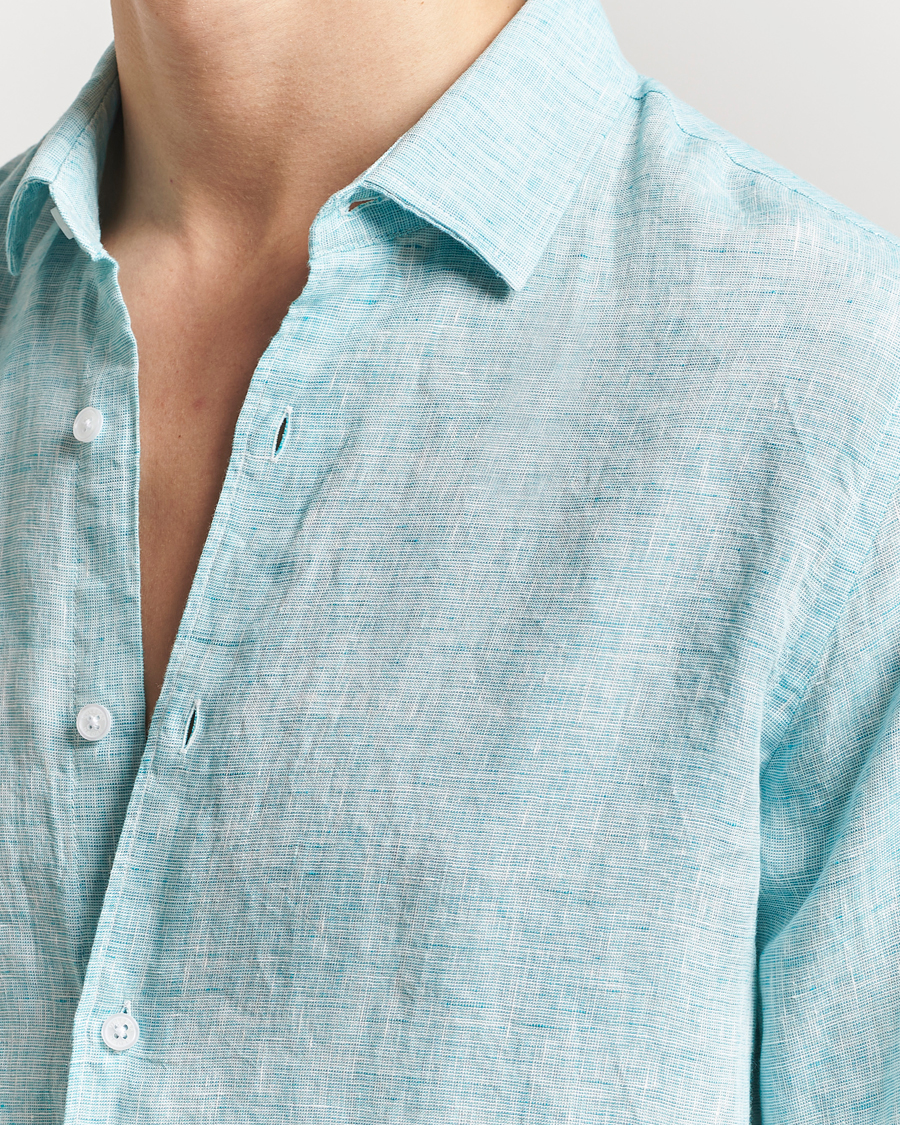Homme | Chemises | Orlebar Brown | Giles Long Sleeve Linen Shirt Aqua Blue/White