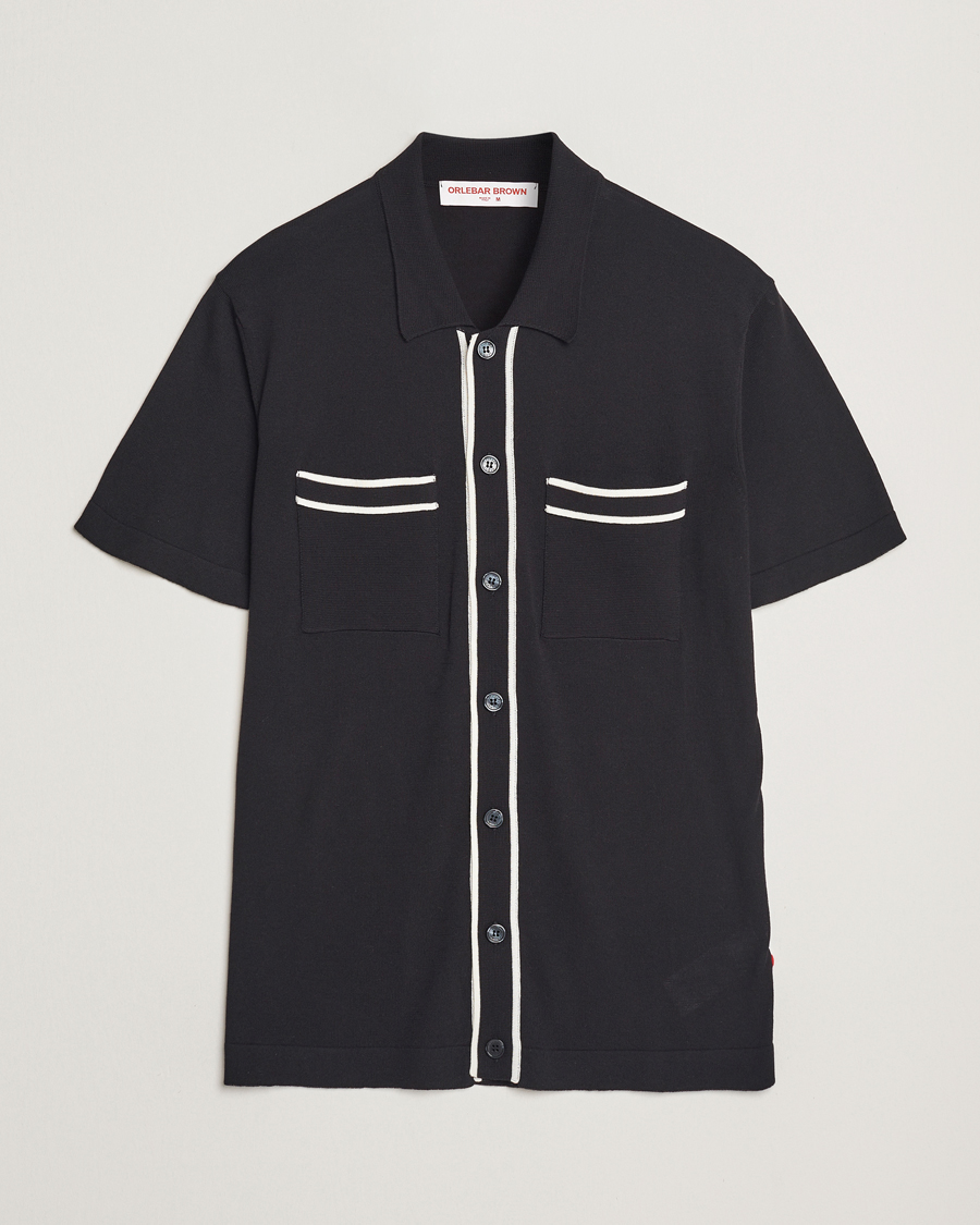 Homme | Chemises | Orlebar Brown | Keeling Silk/Cotton Knitted Shirt Black/White Sand