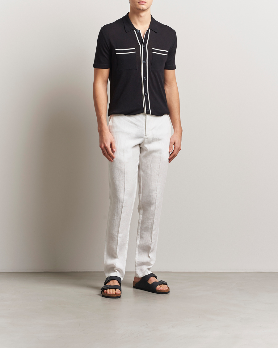 Homme | Chemises | Orlebar Brown | Keeling Silk/Cotton Knitted Shirt Black/White Sand