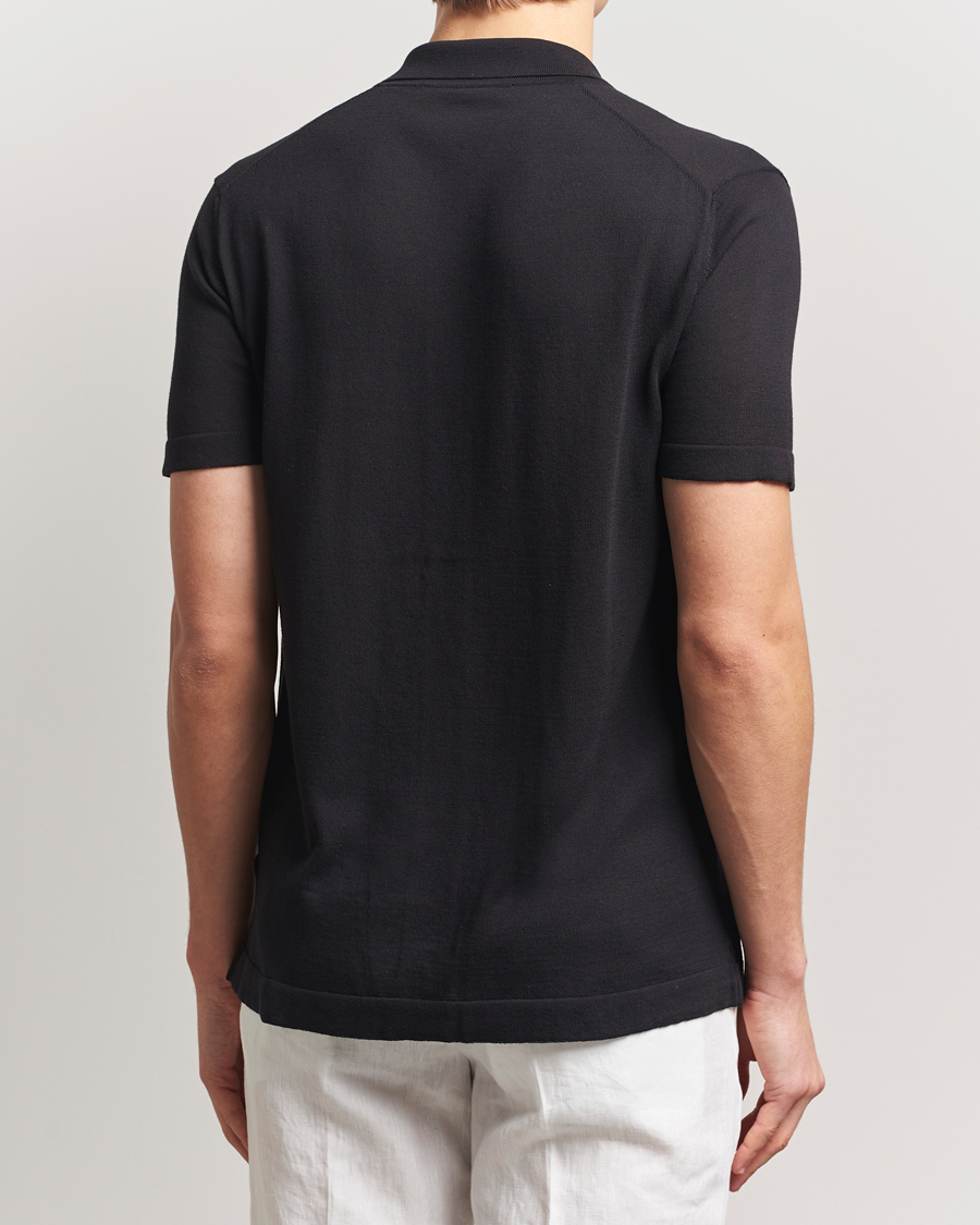 Homme | Chemises | Orlebar Brown | Keeling Silk/Cotton Knitted Shirt Black/White Sand
