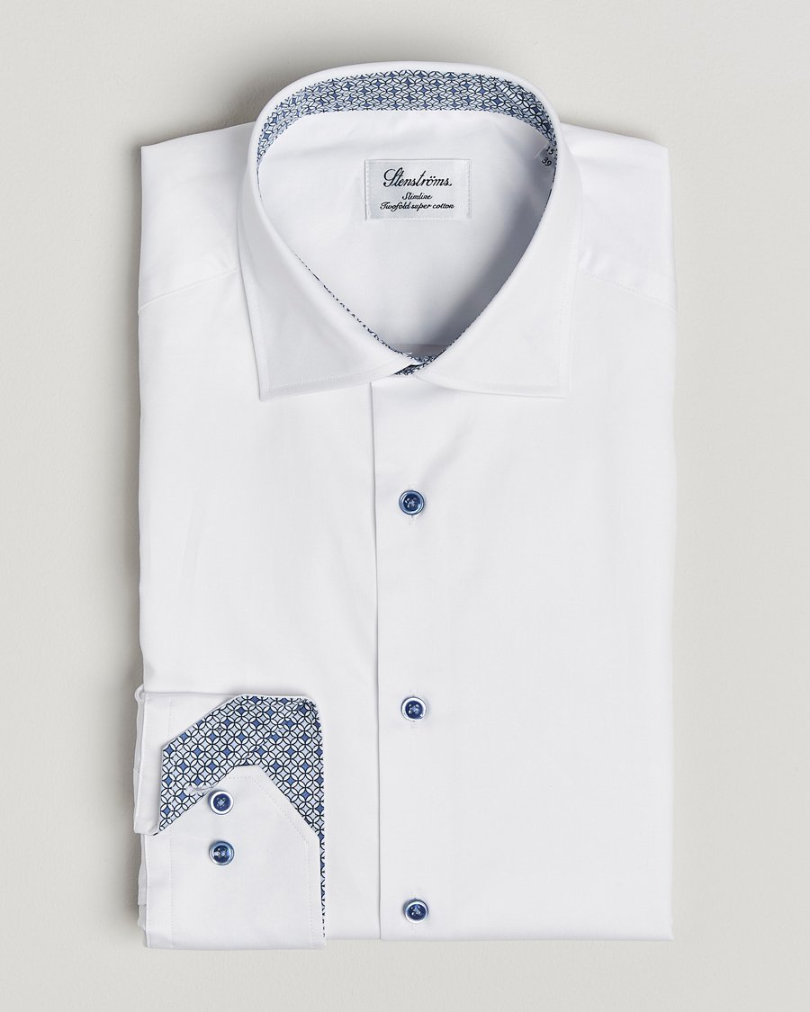 Homme | Chemises | Stenströms | Silmline Contrast Cotton Twill Shirt White