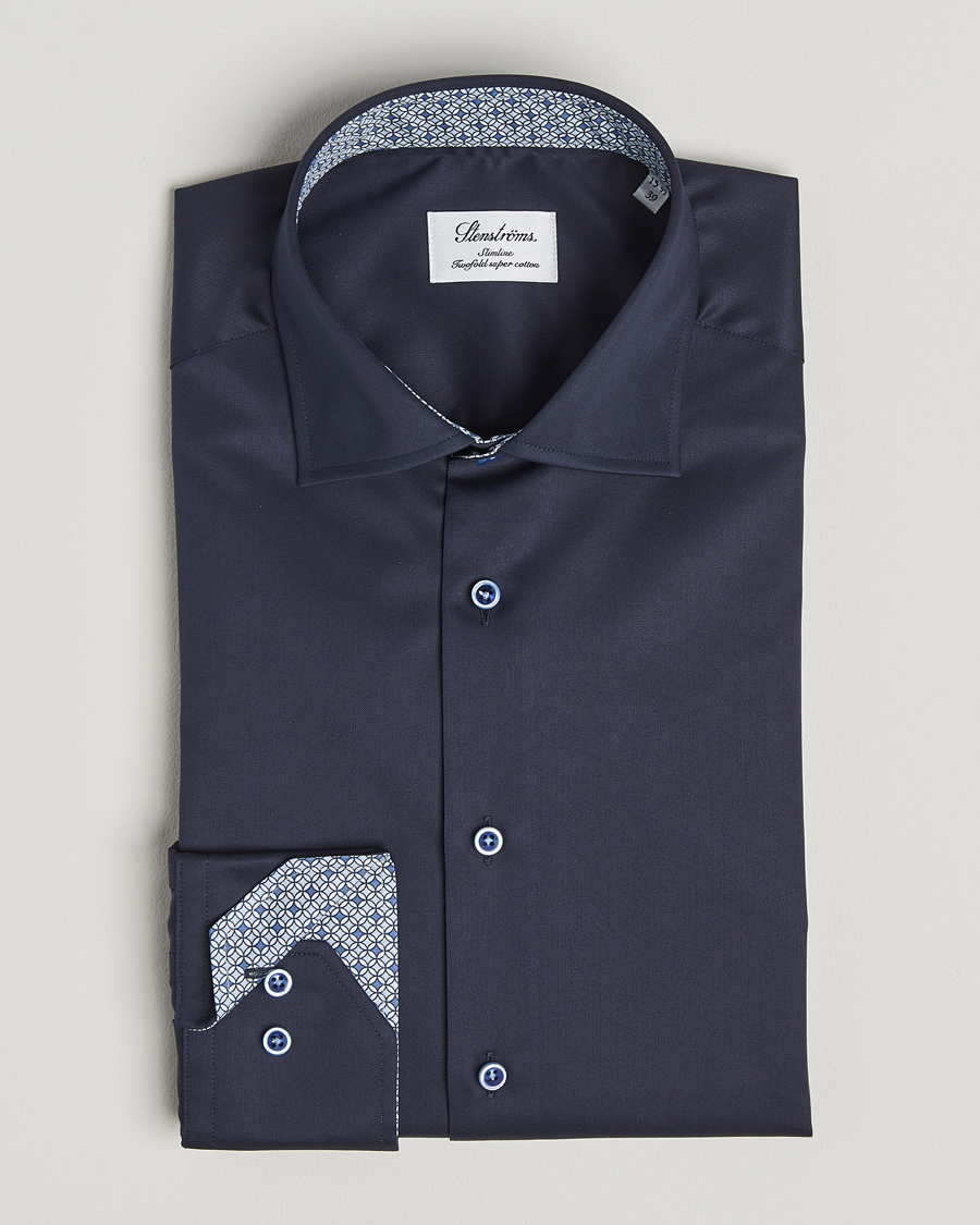 Homme | Chemises | Stenströms | Silmline Contrast Cotton Twill Shirt Navy