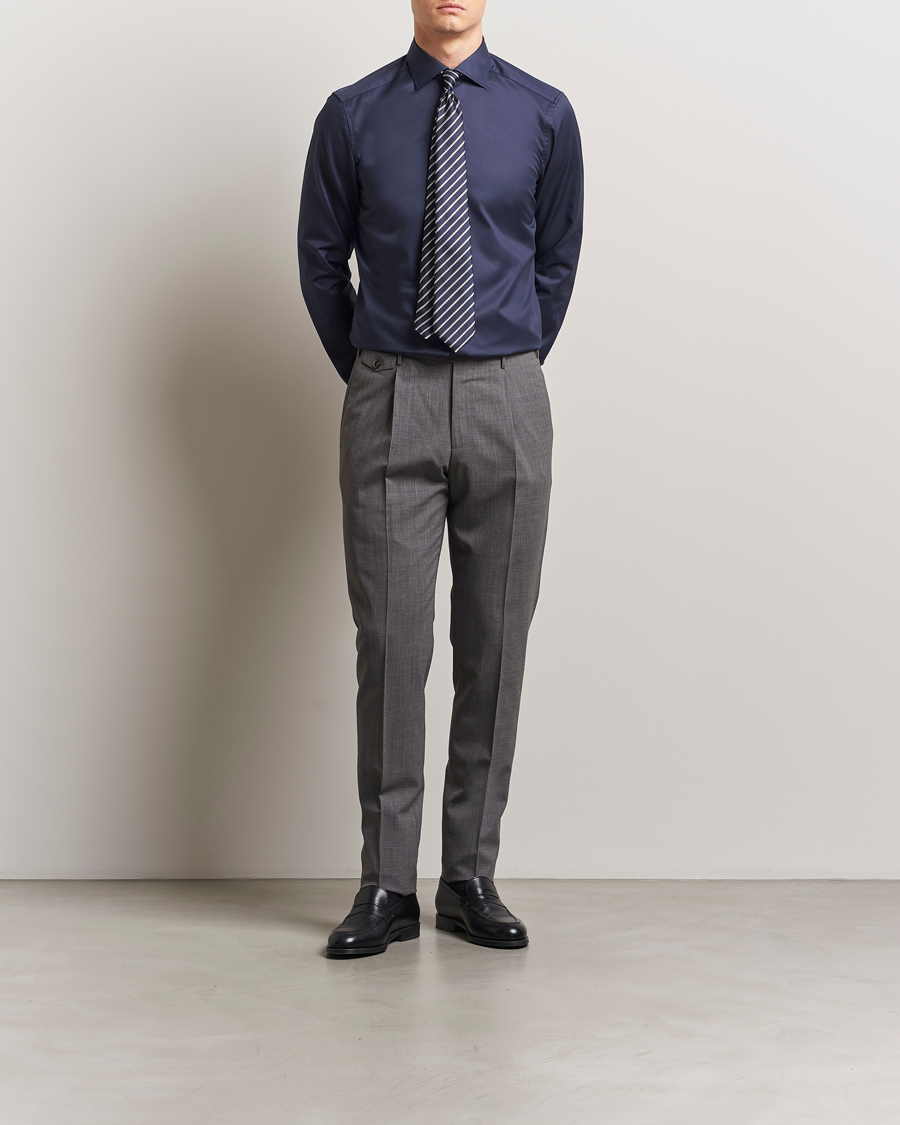 Homme | Chemises | Stenströms | Silmline Contrast Cotton Twill Shirt Navy