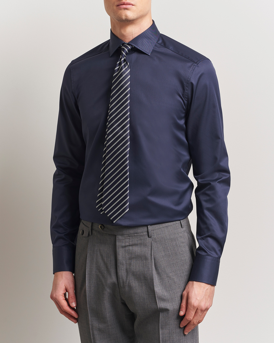 Homme | Chemises | Stenströms | Silmline Contrast Cotton Twill Shirt Navy