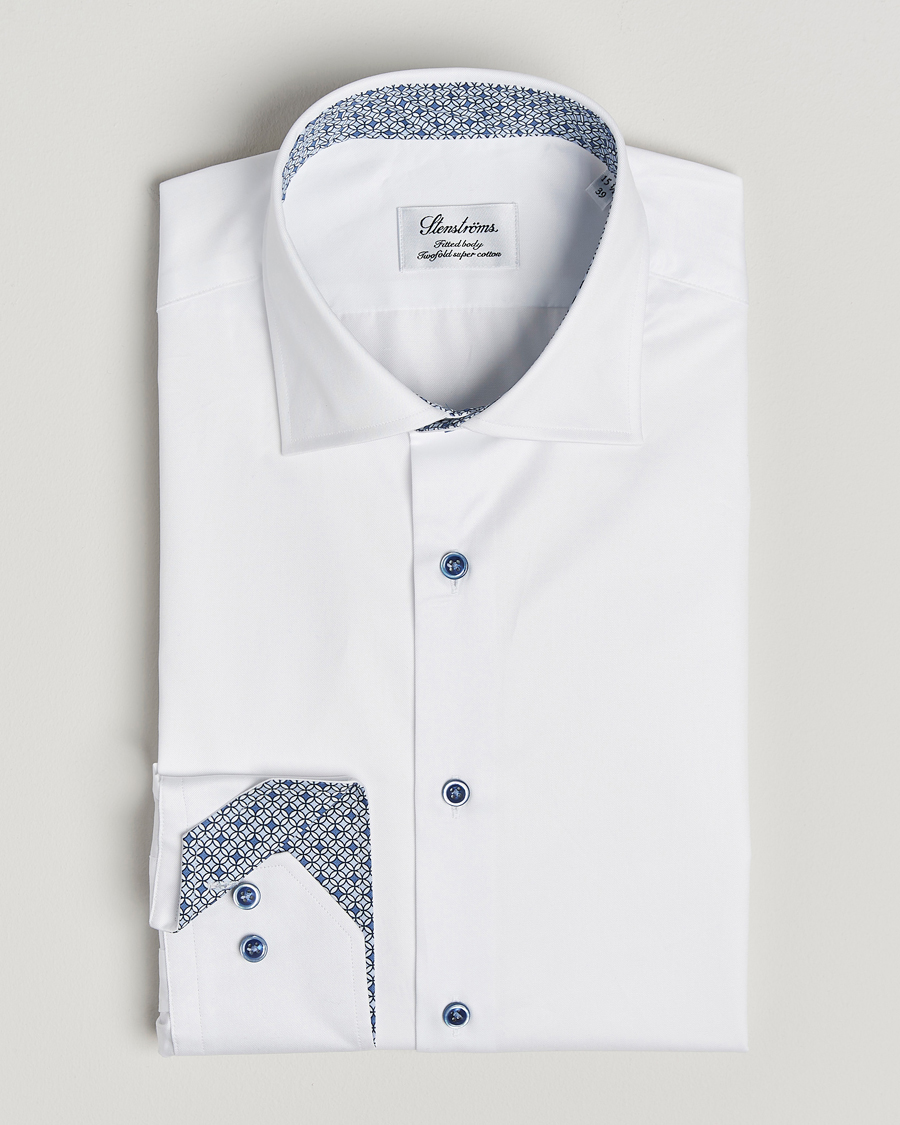 Homme | Chemises | Stenströms | Fitted Body Contrast Cotton Twill Shirt White