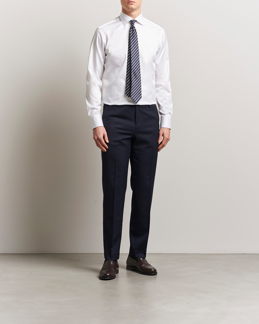 Homme | Chemises | Stenströms | Fitted Body Contrast Cotton Twill Shirt White