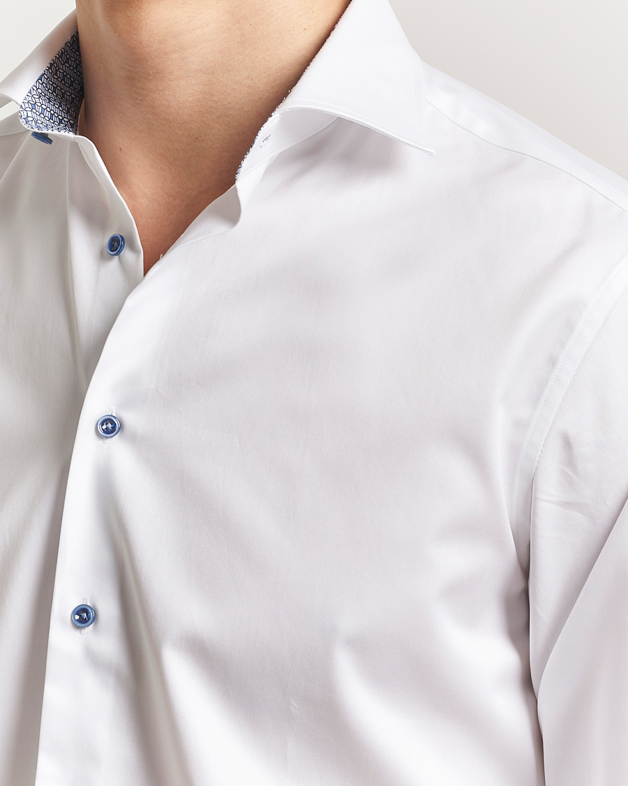 Homme | Chemises | Stenströms | Fitted Body Contrast Cotton Twill Shirt White