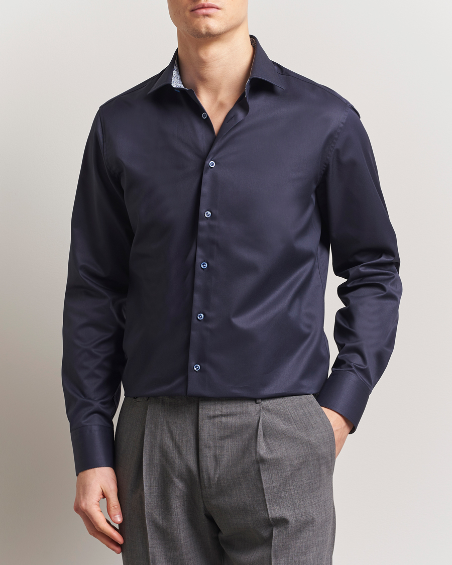 Homme | Chemises | Stenströms | Fitted Body Contrast Cotton Twill Shirt Navy