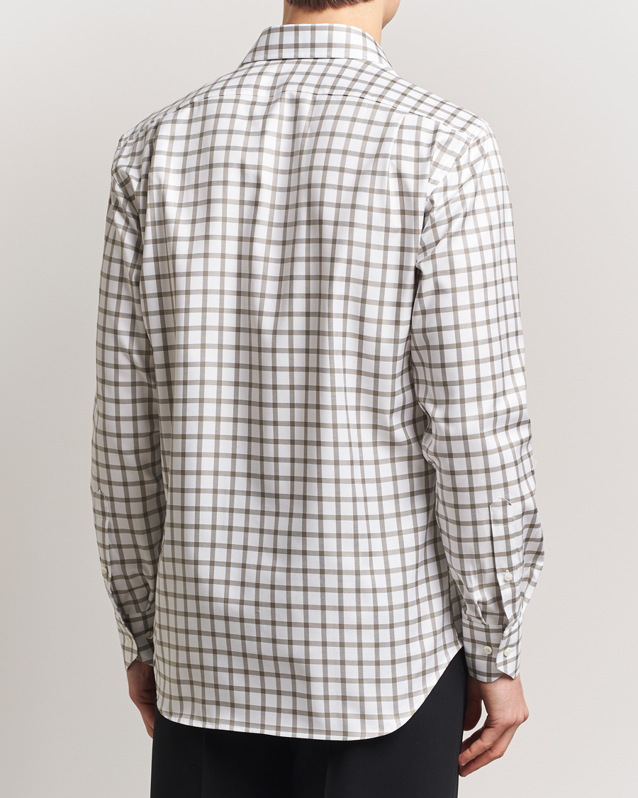 Homme | Chemises | Stenströms | Fitted Body Checked Cut Away Shirt Taupe/White