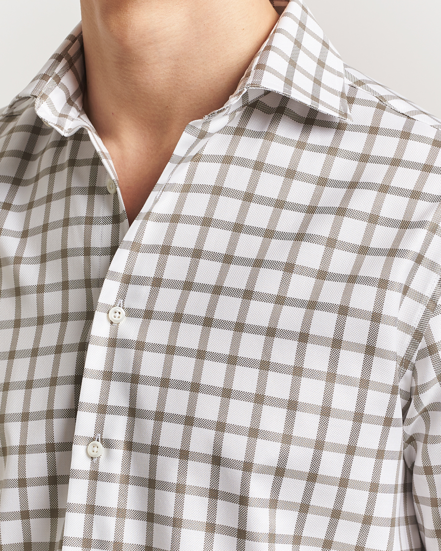 Homme | Chemises | Stenströms | Fitted Body Checked Cut Away Shirt Taupe/White