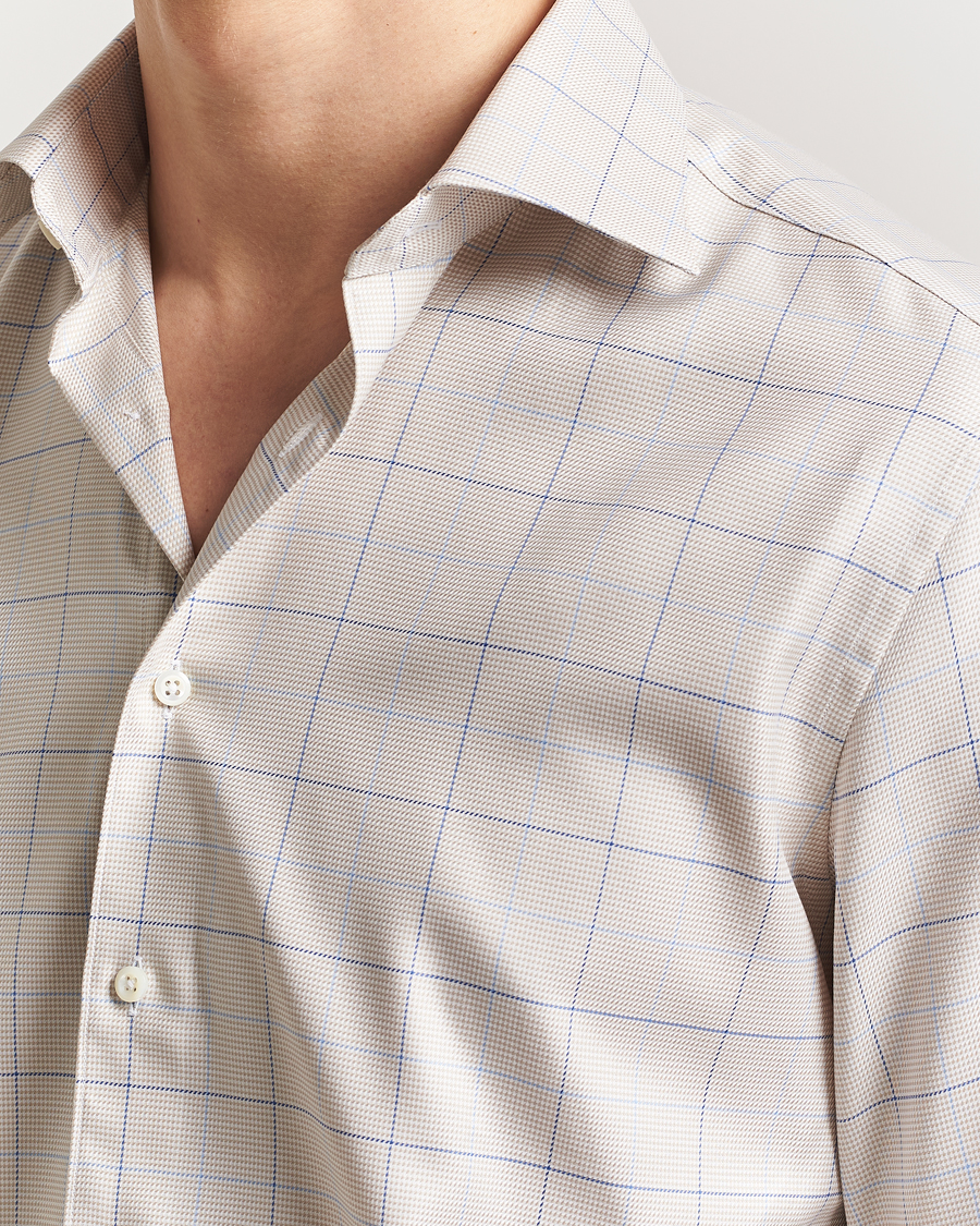 Homme | Chemises | Stenströms | Fitted Body Checked Houndstooth Shirt Taupe