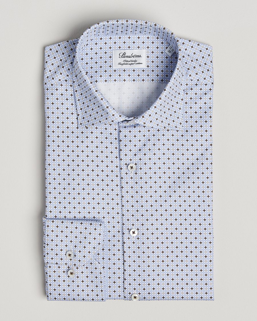 Homme | Chemises | Stenströms | Fitted Body Printed Cut Away Shirt Blue