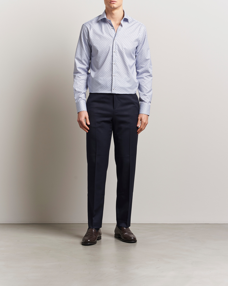 Homme | Chemises | Stenströms | Fitted Body Printed Cut Away Shirt Blue