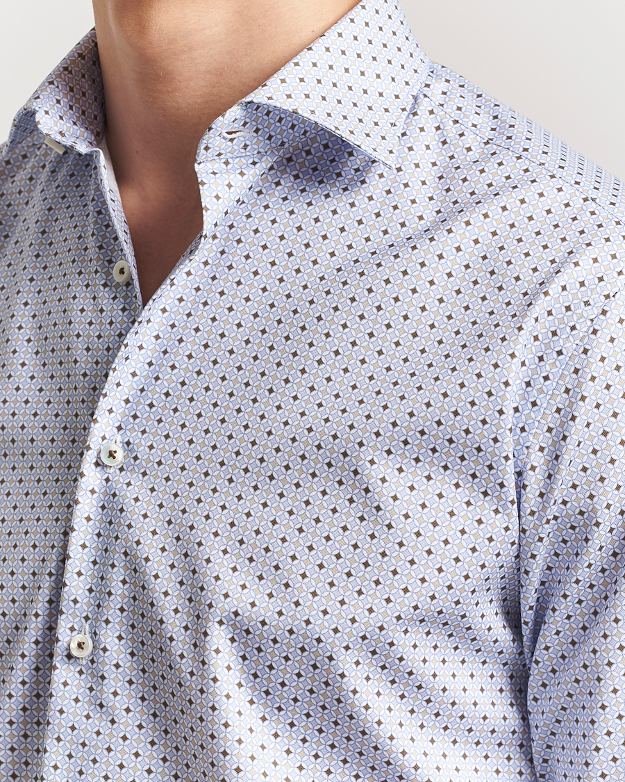 Homme | Chemises | Stenströms | Fitted Body Printed Cut Away Shirt Blue