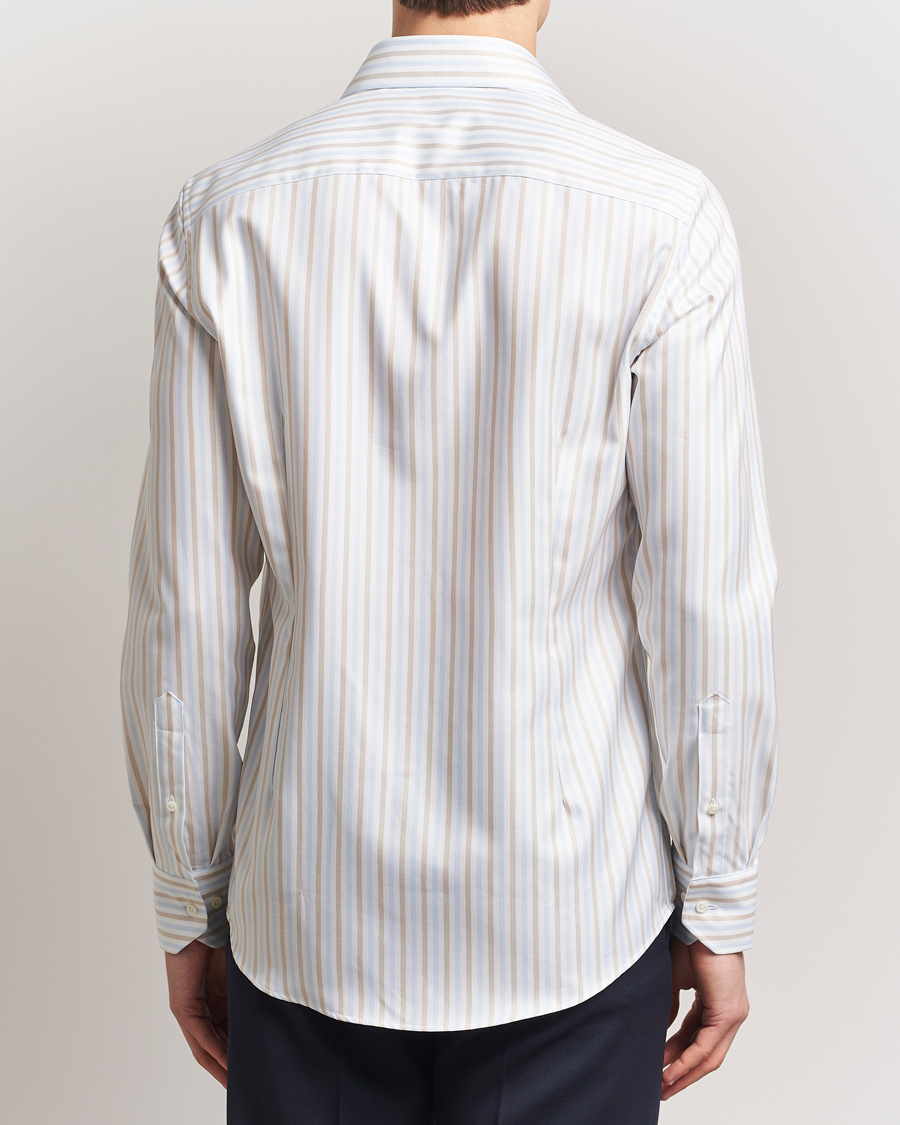 Homme | Chemises | Stenströms | Slimline Multi Striped Twill Shirt Blue/Beige