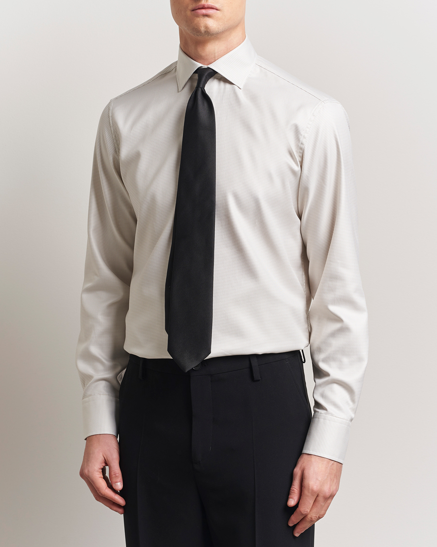 Homme | Chemises | Stenströms | Fitted Body Small Houndstooth Shirt Beige