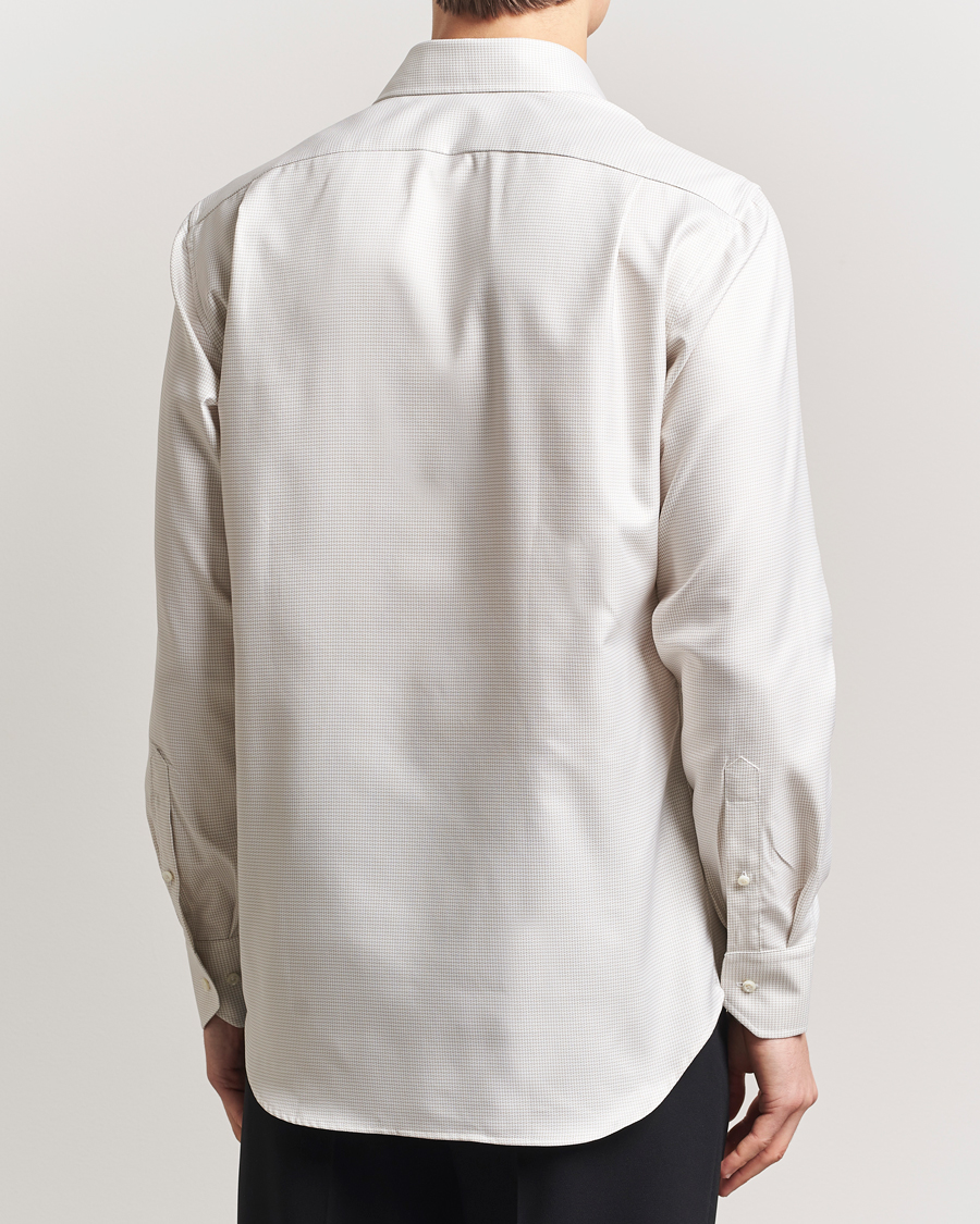 Homme | Chemises | Stenströms | Fitted Body Small Houndstooth Shirt Beige