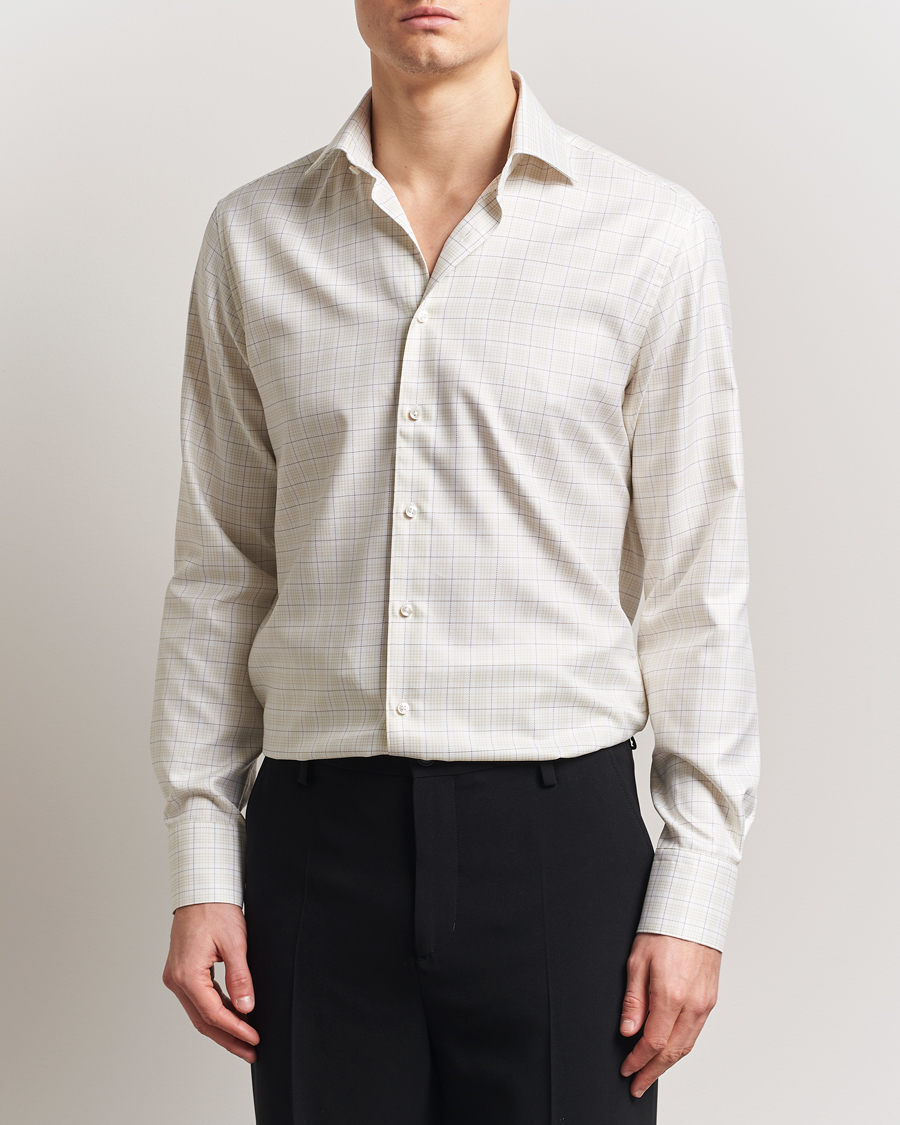 Homme | Chemises | Stenströms | Fitted Body Checked Shirt Beige