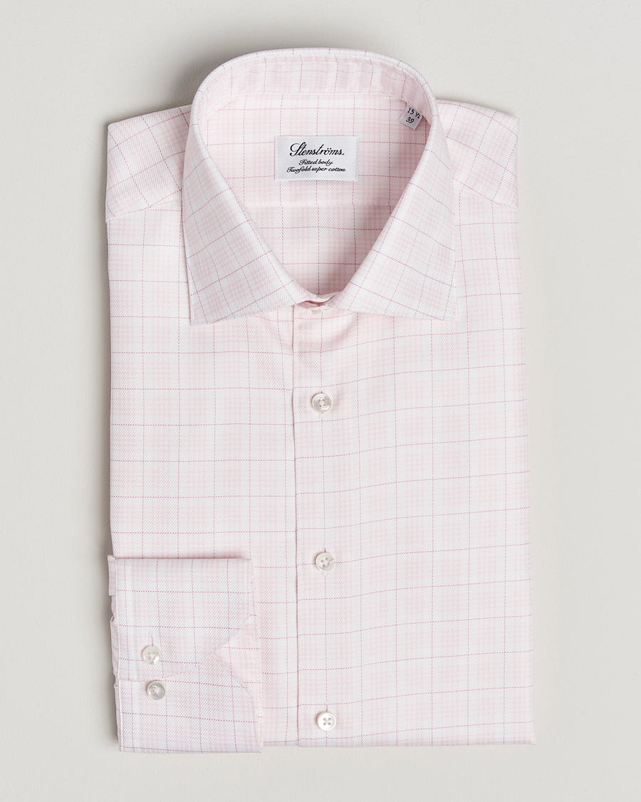 Homme | Chemises | Stenströms | Fitted Body Checked Shirt Pink