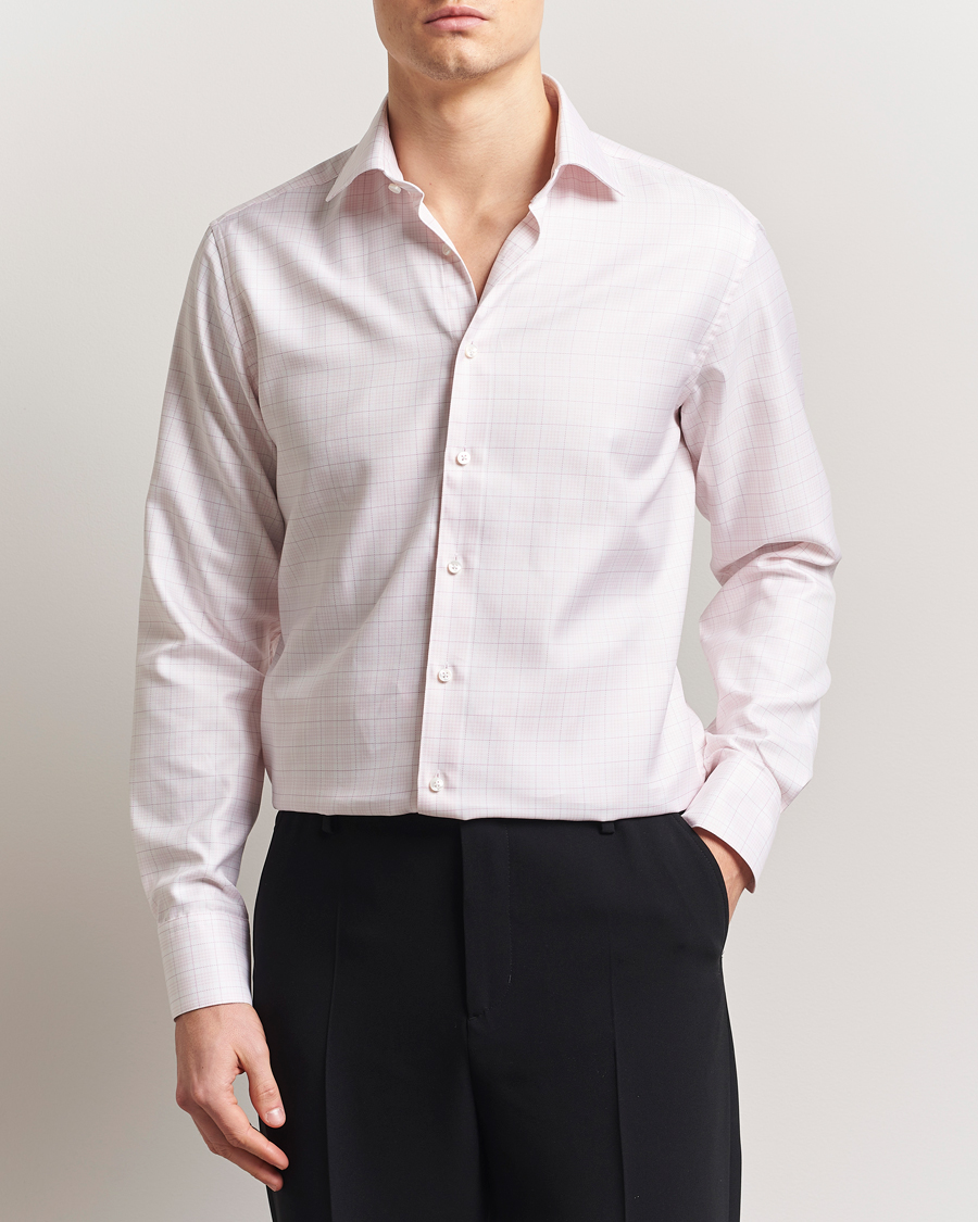 Homme | Chemises | Stenströms | Fitted Body Checked Shirt Pink