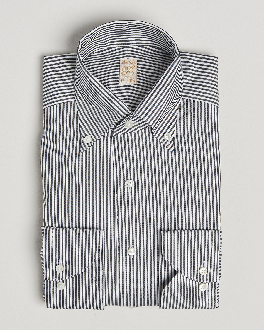 Homme | Chemises | Stenströms | 1899 Slimline Striped One Piece Button Down Collar Shirt Black