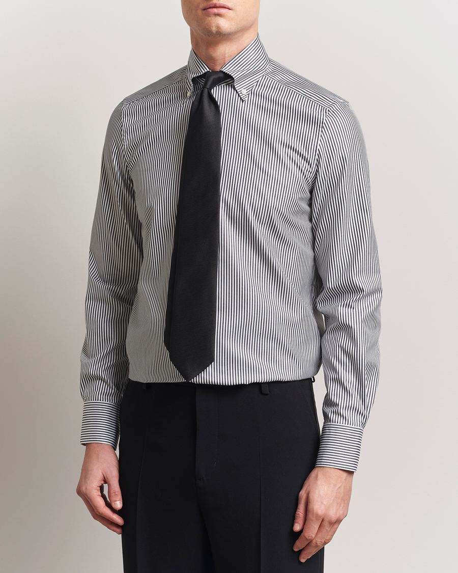 Homme | Chemises | Stenströms | 1899 Slimline Striped One Piece Button Down Collar Shirt Black