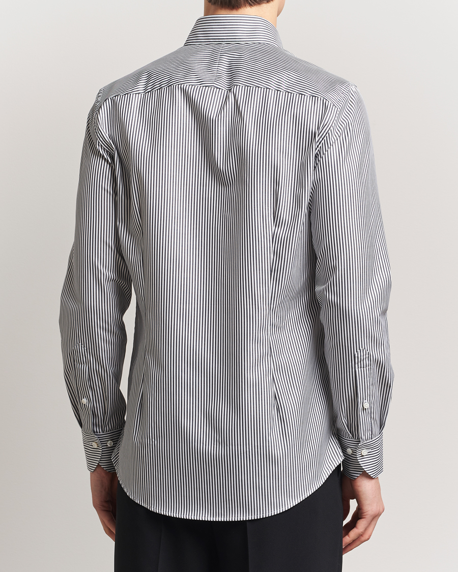 Homme | Chemises | Stenströms | 1899 Slimline Striped One Piece Button Down Collar Shirt Black
