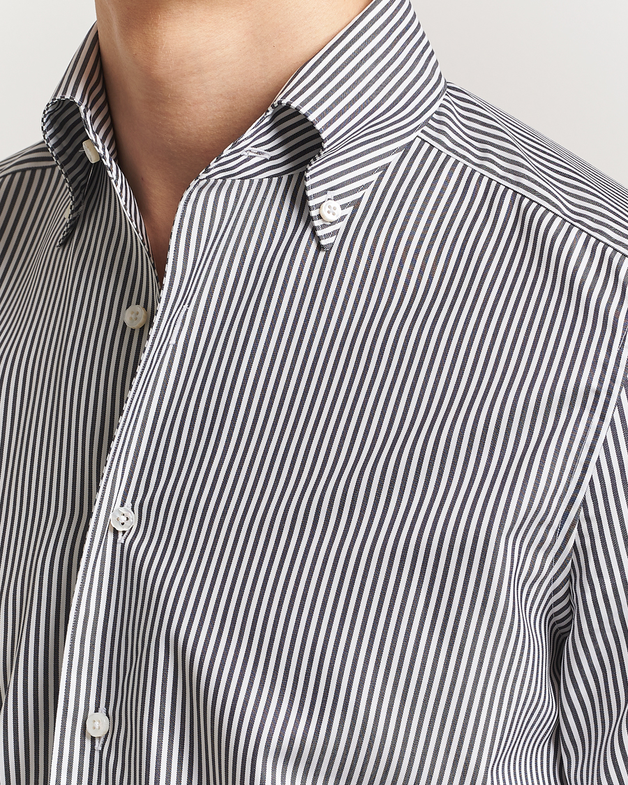 Homme | Chemises | Stenströms | 1899 Slimline Striped One Piece Button Down Collar Shirt Black