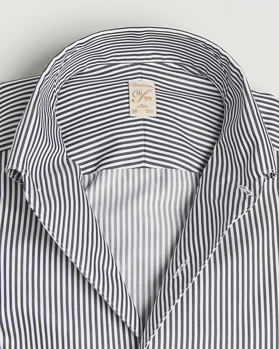 Homme | Chemises | Stenströms | 1899 Slimline Striped One Piece Button Down Collar Shirt Black
