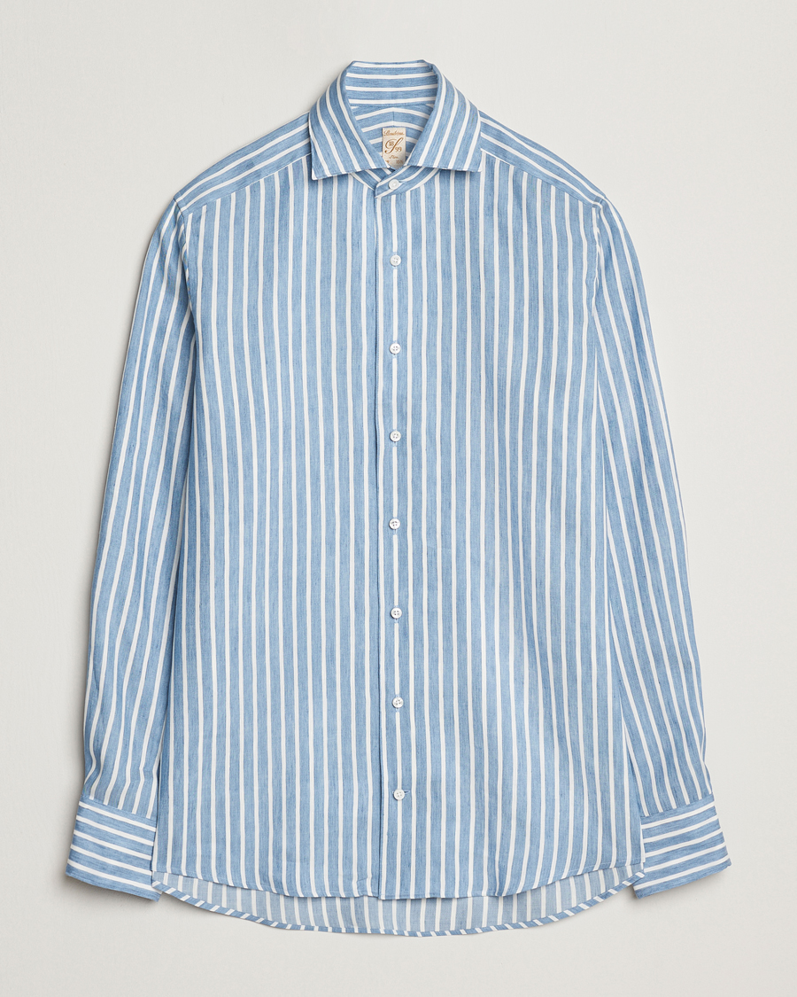 Homme | Chemises | Stenströms | 1899 Slimline Striped Linen/Lyocell Shirt Blue