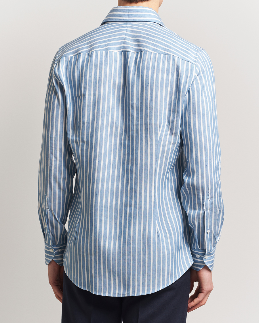 Homme | Chemises | Stenströms | 1899 Slimline Striped Linen/Lyocell Shirt Blue