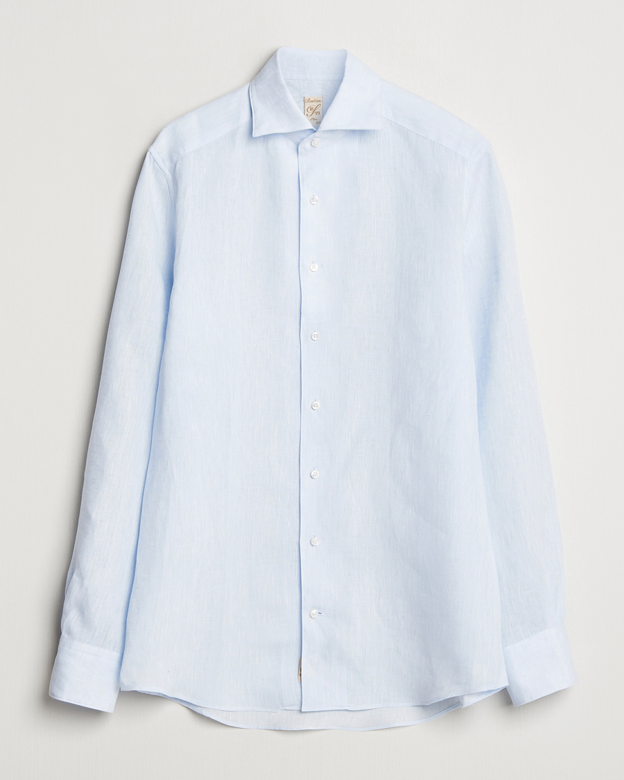 Homme | Chemises | Stenströms | 1899 Slimline Linen One Piece Collar Shirt Blue