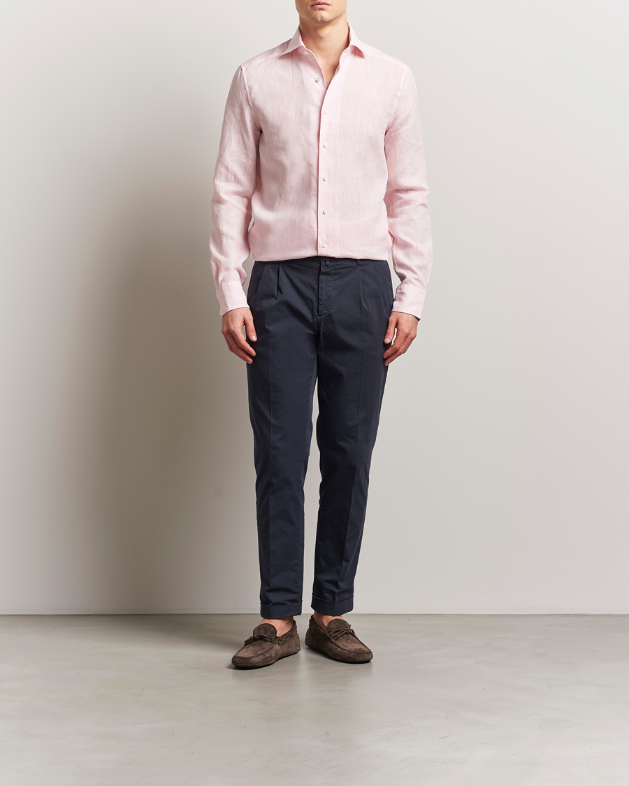 Homme | Chemises | Stenströms | 1899 Slimline Linen One Piece Collar Shirt Pink