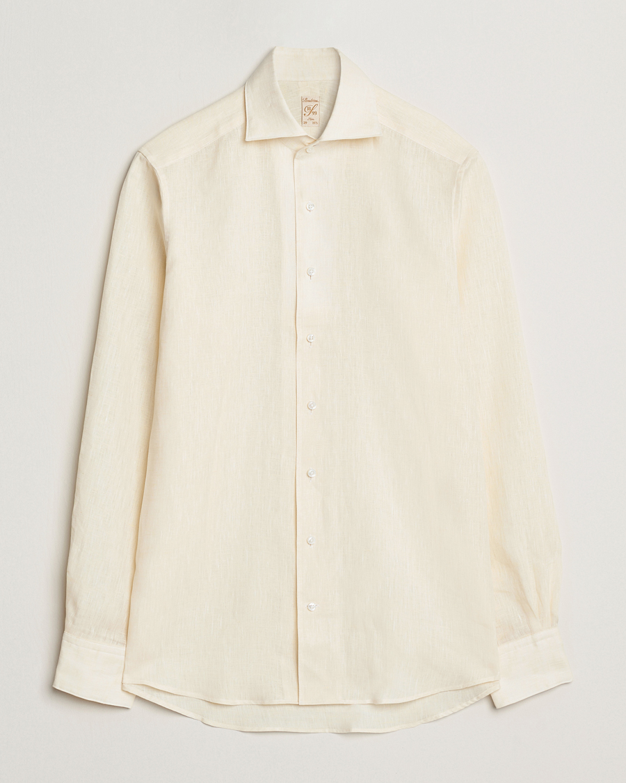 Homme | Chemises | Stenströms | 1899 Slimline Linen One Piece Collar Shirt Yellow