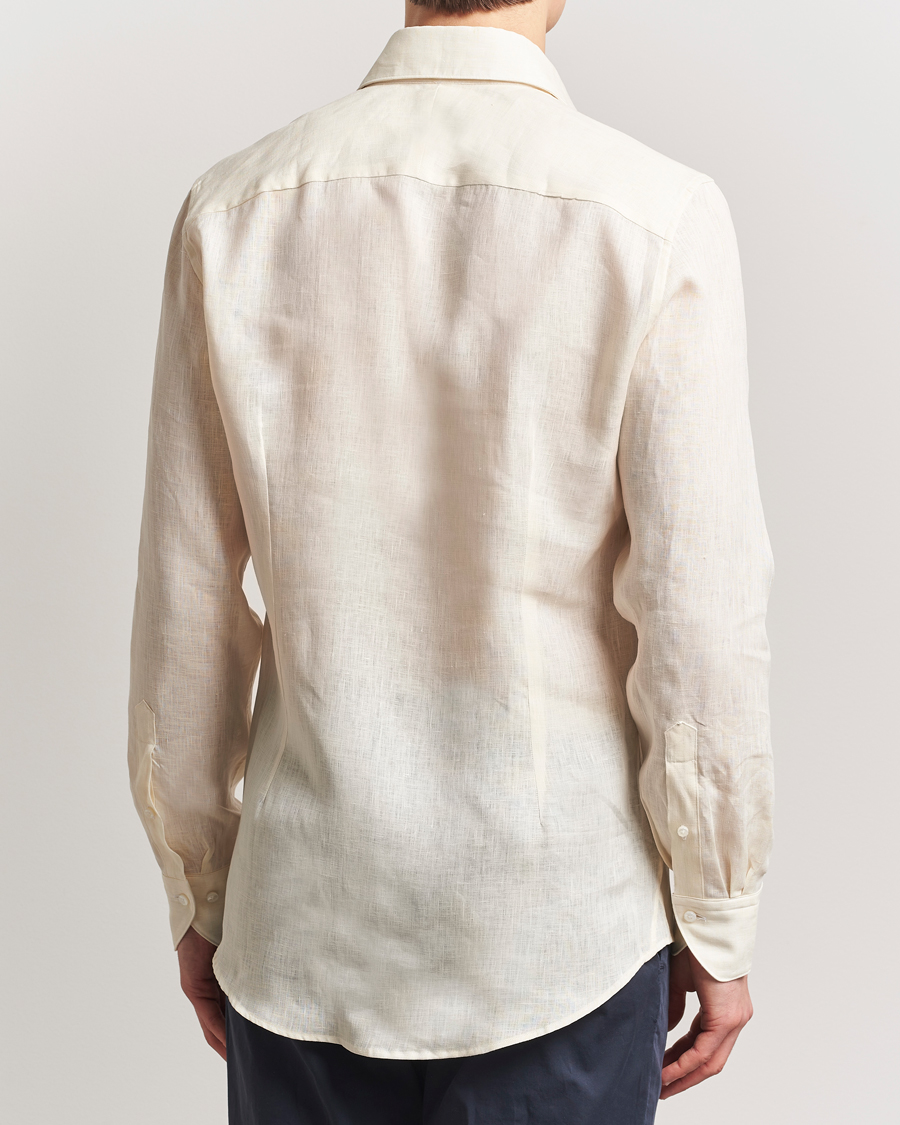 Homme | Chemises | Stenströms | 1899 Slimline Linen One Piece Collar Shirt Yellow