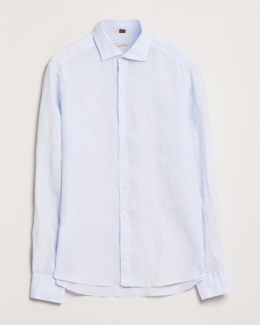 Homme | Chemises | Stenströms | Slimline Cut Away Linen Shirt Light Blue
