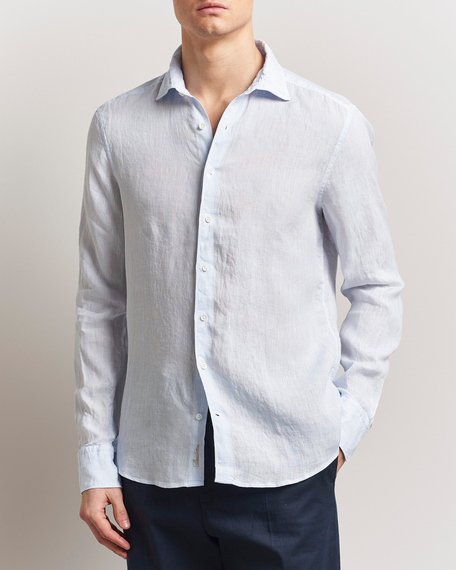 Homme | Chemises | Stenströms | Slimline Cut Away Linen Shirt Light Blue