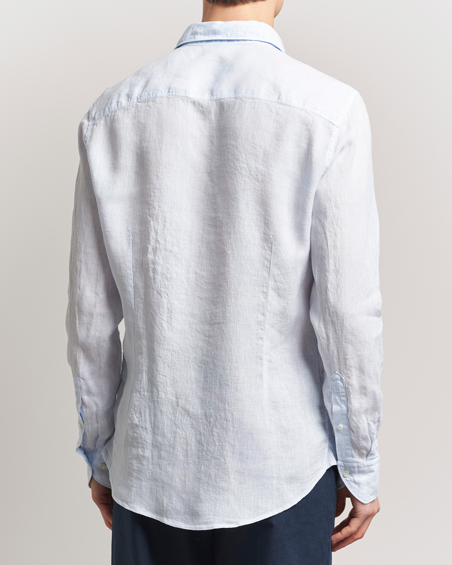 Homme | Chemises | Stenströms | Slimline Cut Away Linen Shirt Light Blue