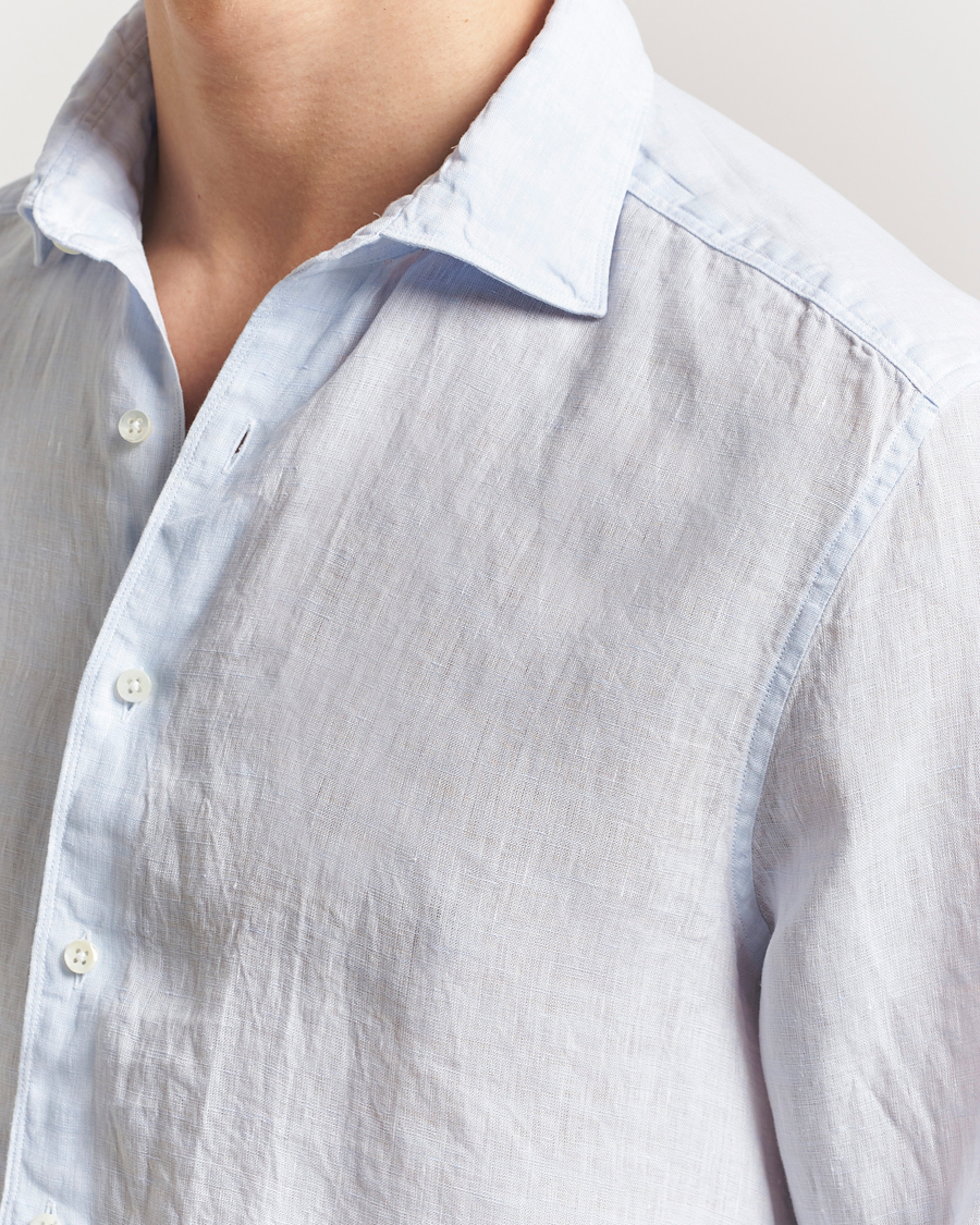 Homme | Chemises | Stenströms | Slimline Cut Away Linen Shirt Light Blue
