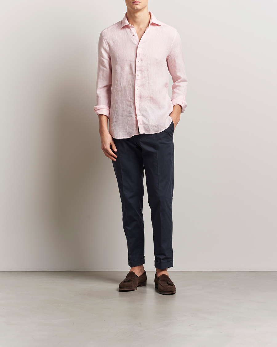 Homme | Chemises | Stenströms | Slimline Cut Away Linen Shirt Soft Pink