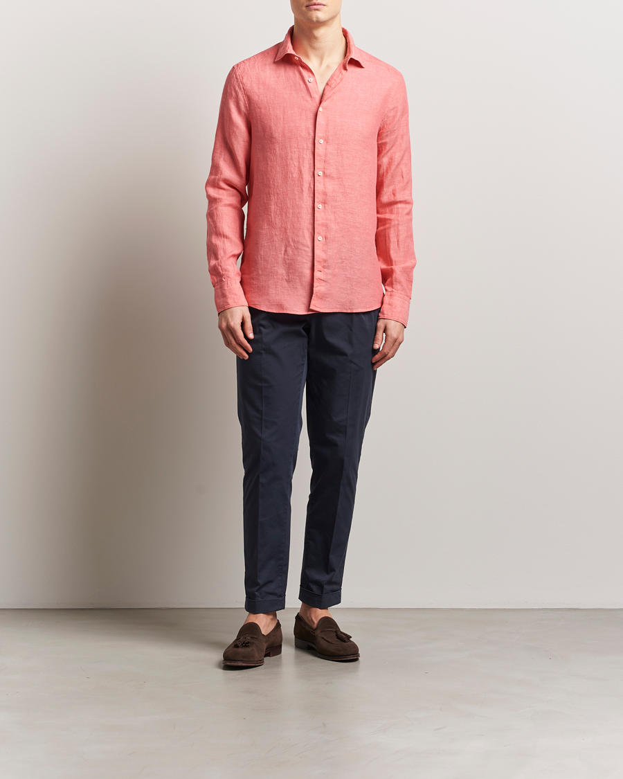 Homme | Chemises | Stenströms | Slimline Cut Away Linen Shirt Rasberry