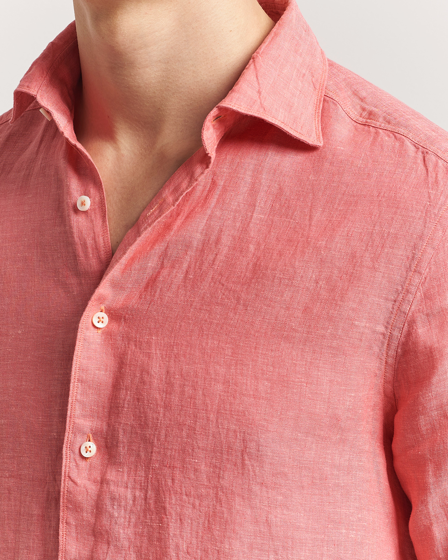 Homme | Chemises | Stenströms | Slimline Cut Away Linen Shirt Rasberry