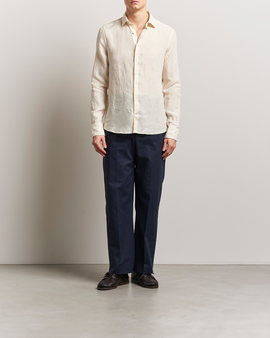 Homme | Chemises | Stenströms | Slimline Cut Away Linen Shirt Light Yellow