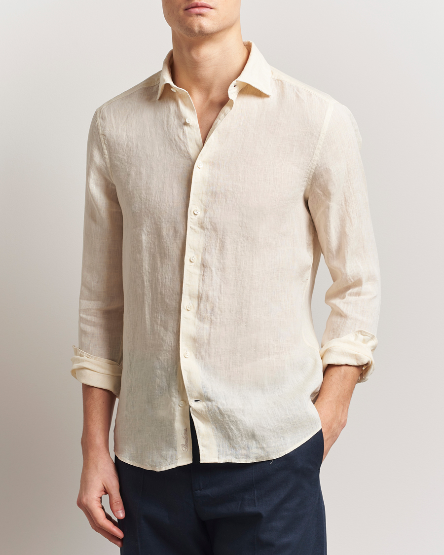 Homme | Chemises | Stenströms | Slimline Cut Away Linen Shirt Light Yellow