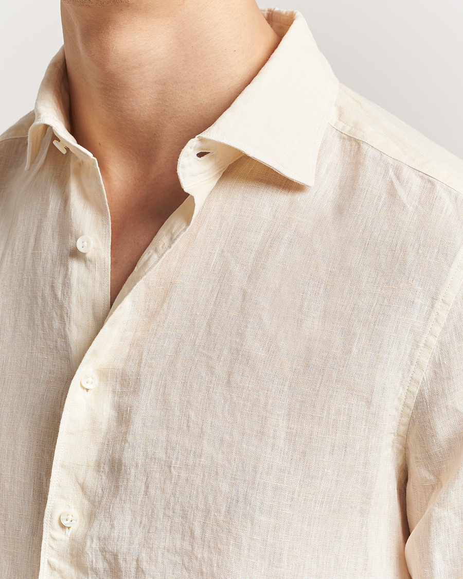 Homme | Chemises | Stenströms | Slimline Cut Away Linen Shirt Light Yellow