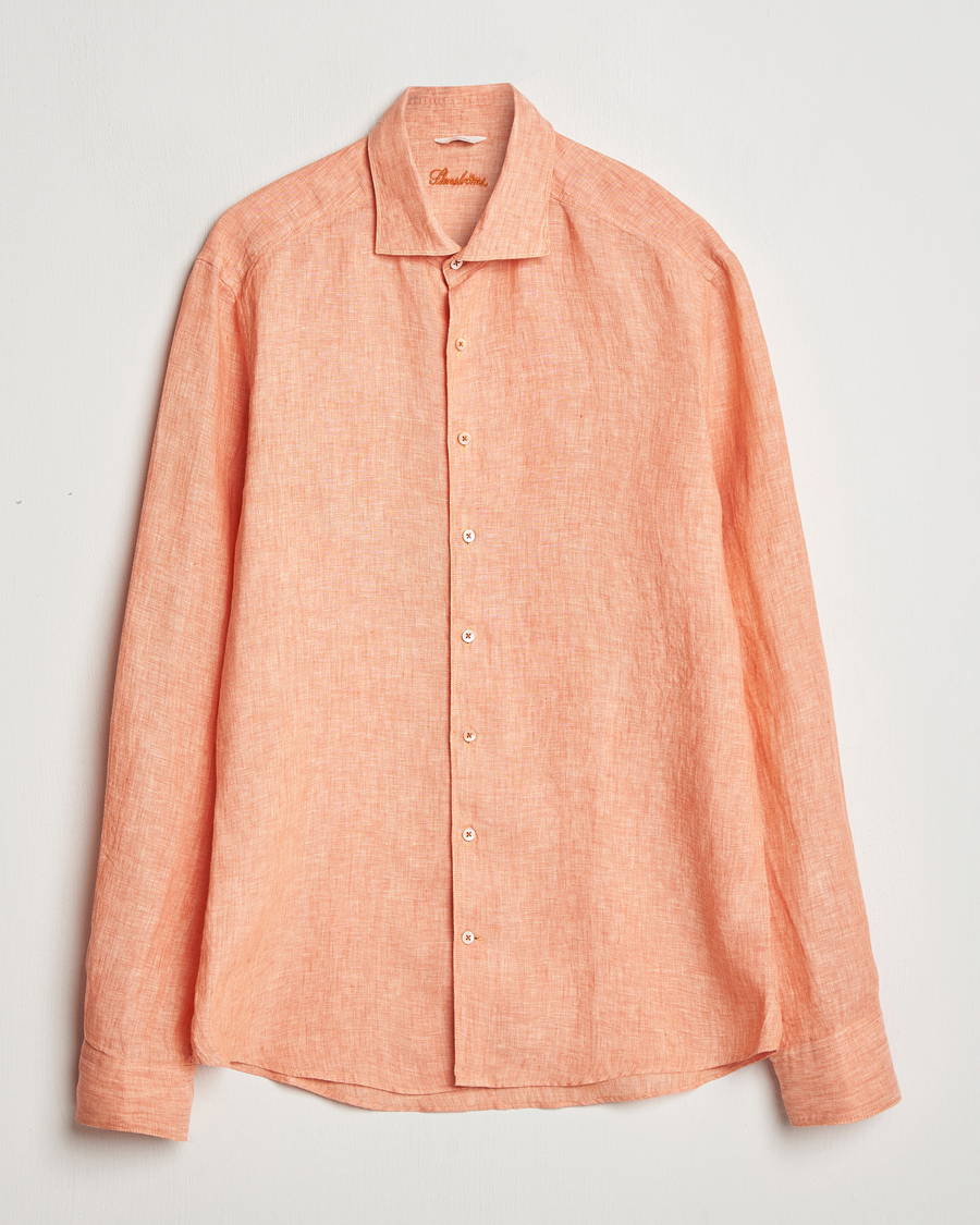 Homme | Chemises | Stenströms | Slimline Cut Away Linen Shirt Orange
